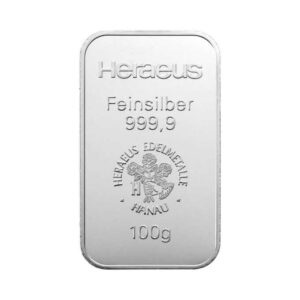 Strieborná investičná tehlička Heraeus 100g